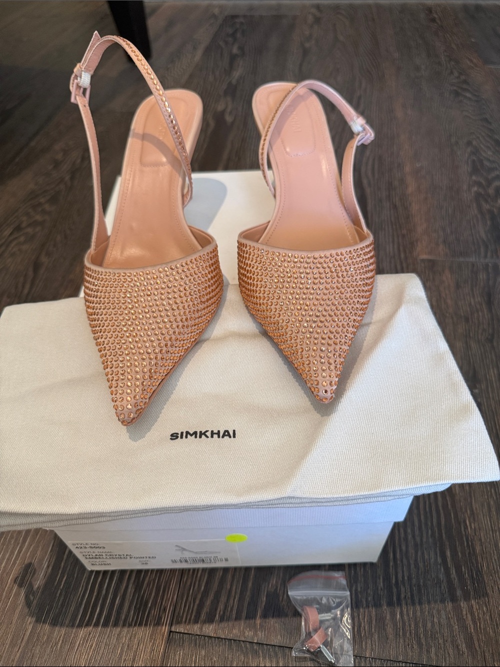 Simkkai Pink Crystal-Embellished Pointed Slingback Heels